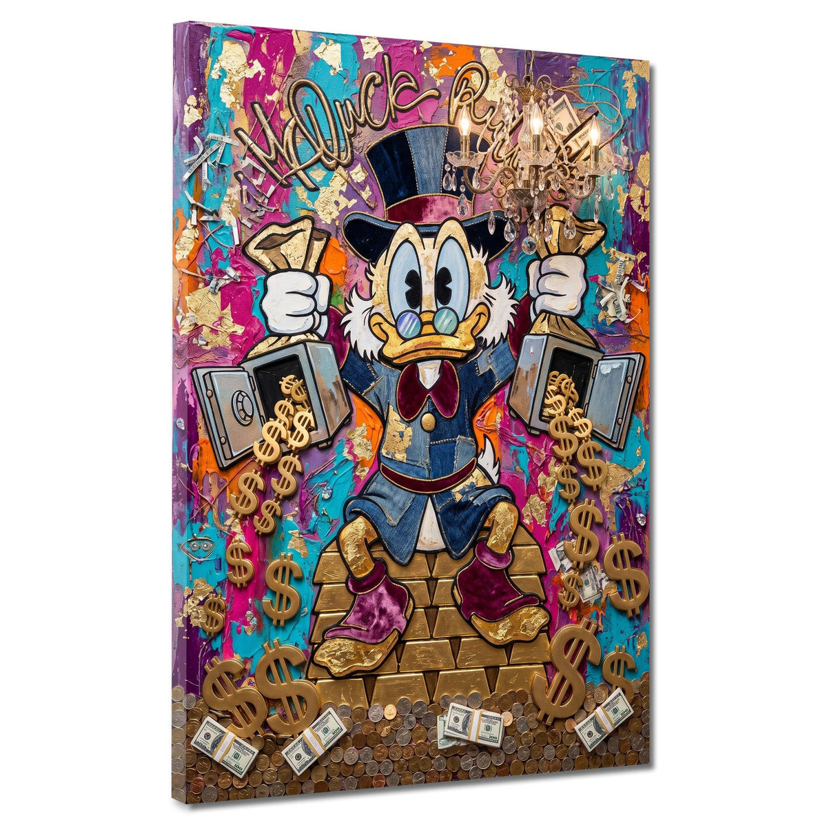 Papero ricco sui lingotti d'oro lusso Rich Life Pop Art quadro