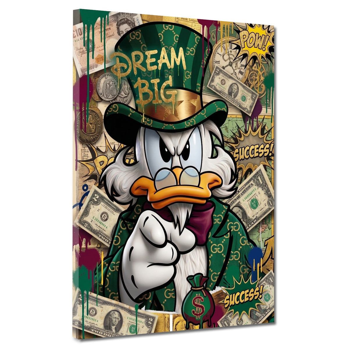Papero milionario verde stile lusso Dream Big Pop Art quadro