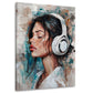 Donna con cuffie acquerello con colori brillanti quadro