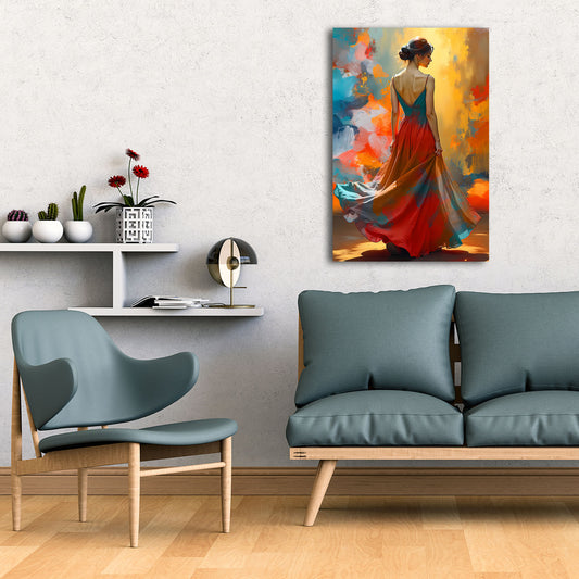 Donna elegante abito colorato arte astratta quadro