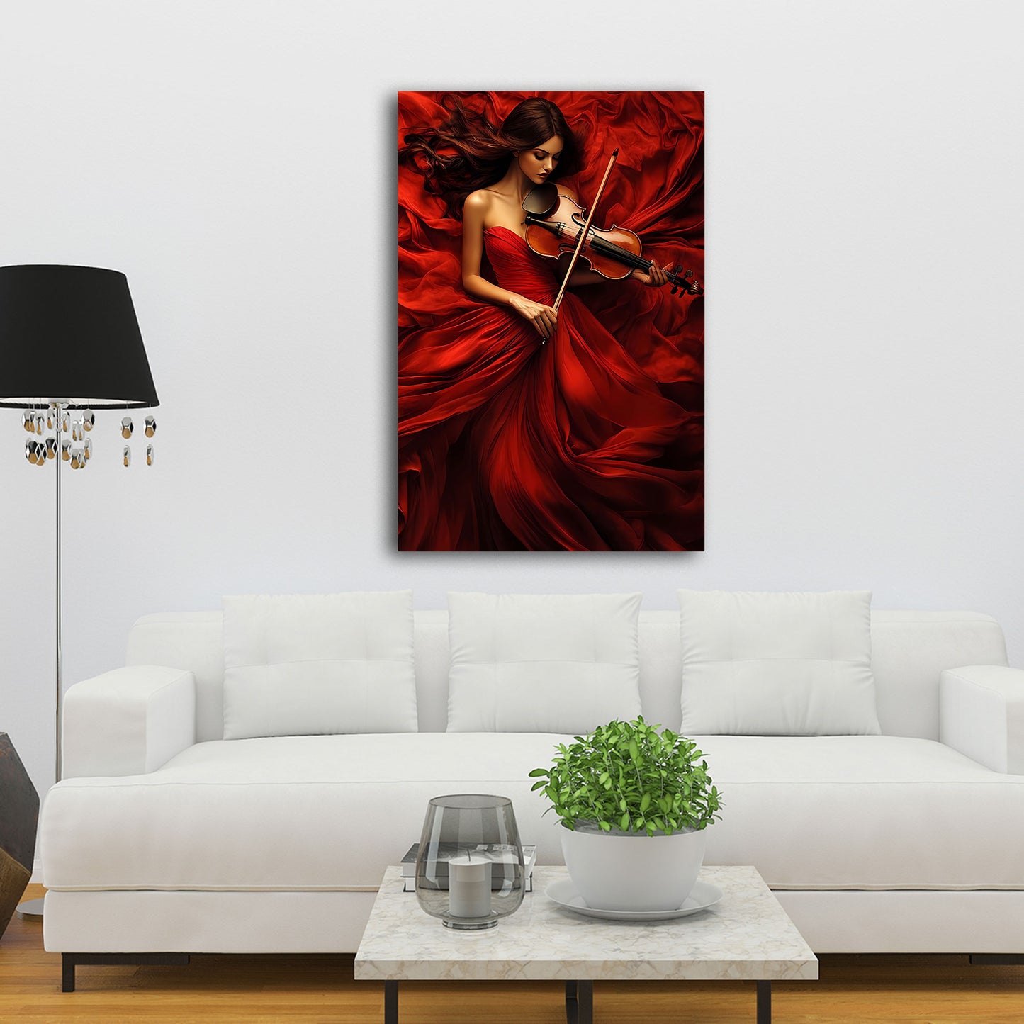Donna violino vestito rosso bellezza classica quadro