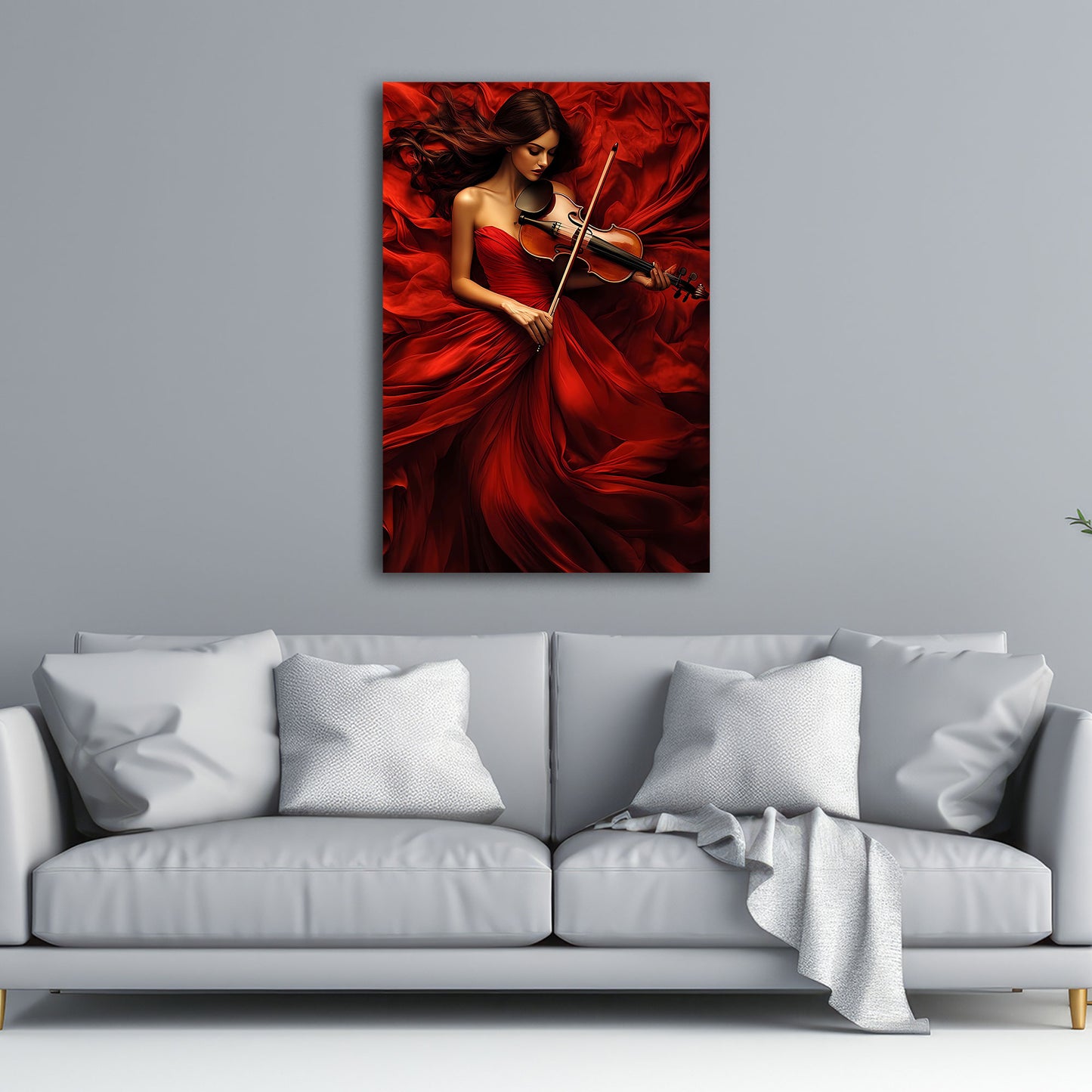 Donna violino vestito rosso bellezza classica quadro