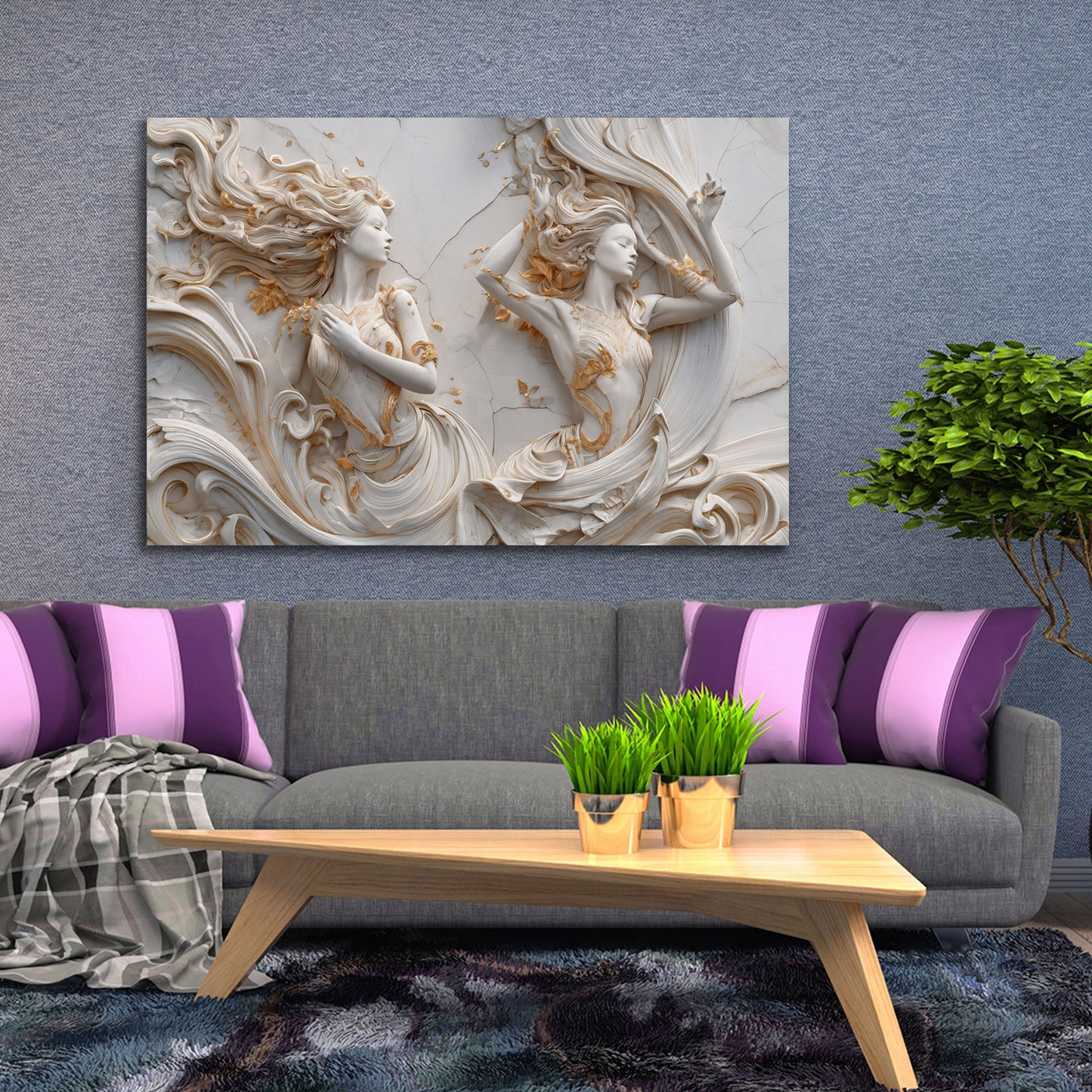 Donne eleganti rilievo artistico capelli fluenti dettagli oro quadro