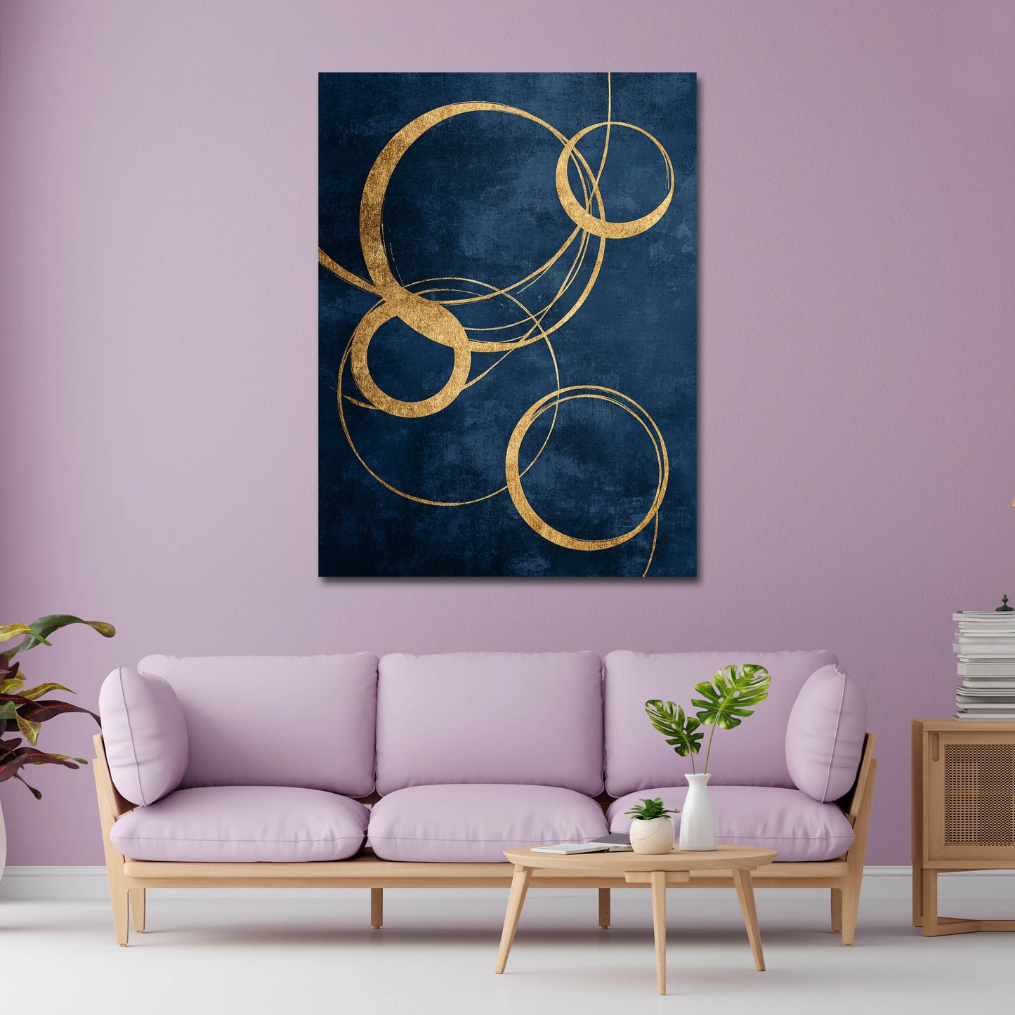 Dorate cerchi minimalismo sfondo blu quadro