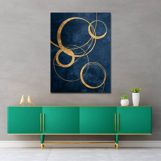 Dorate cerchi minimalismo sfondo blu quadro