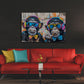 Due scimpanzé con cuffie e occhiali da sole graffiti quadro