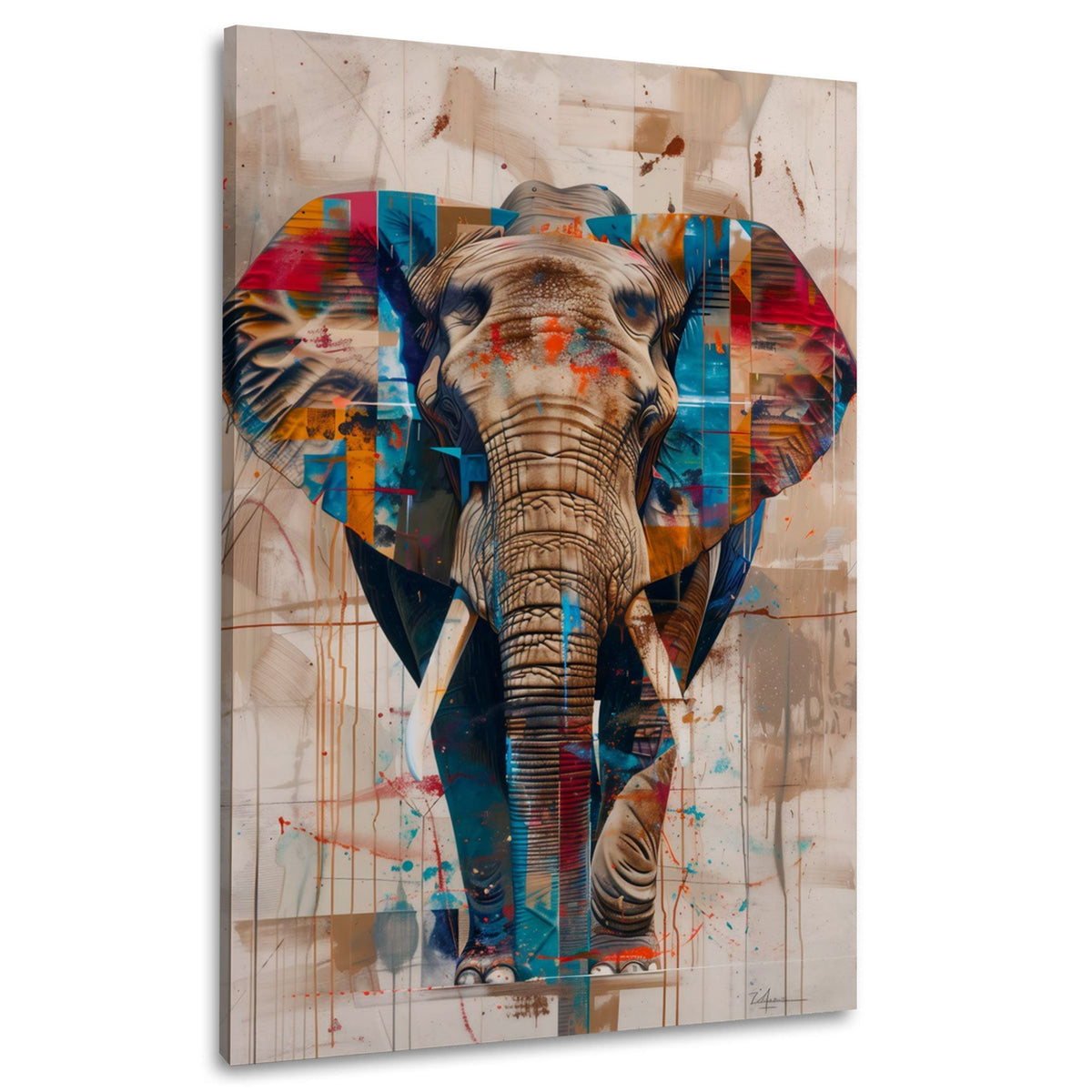 Elefante con campiture geometriche stile moderno quadro