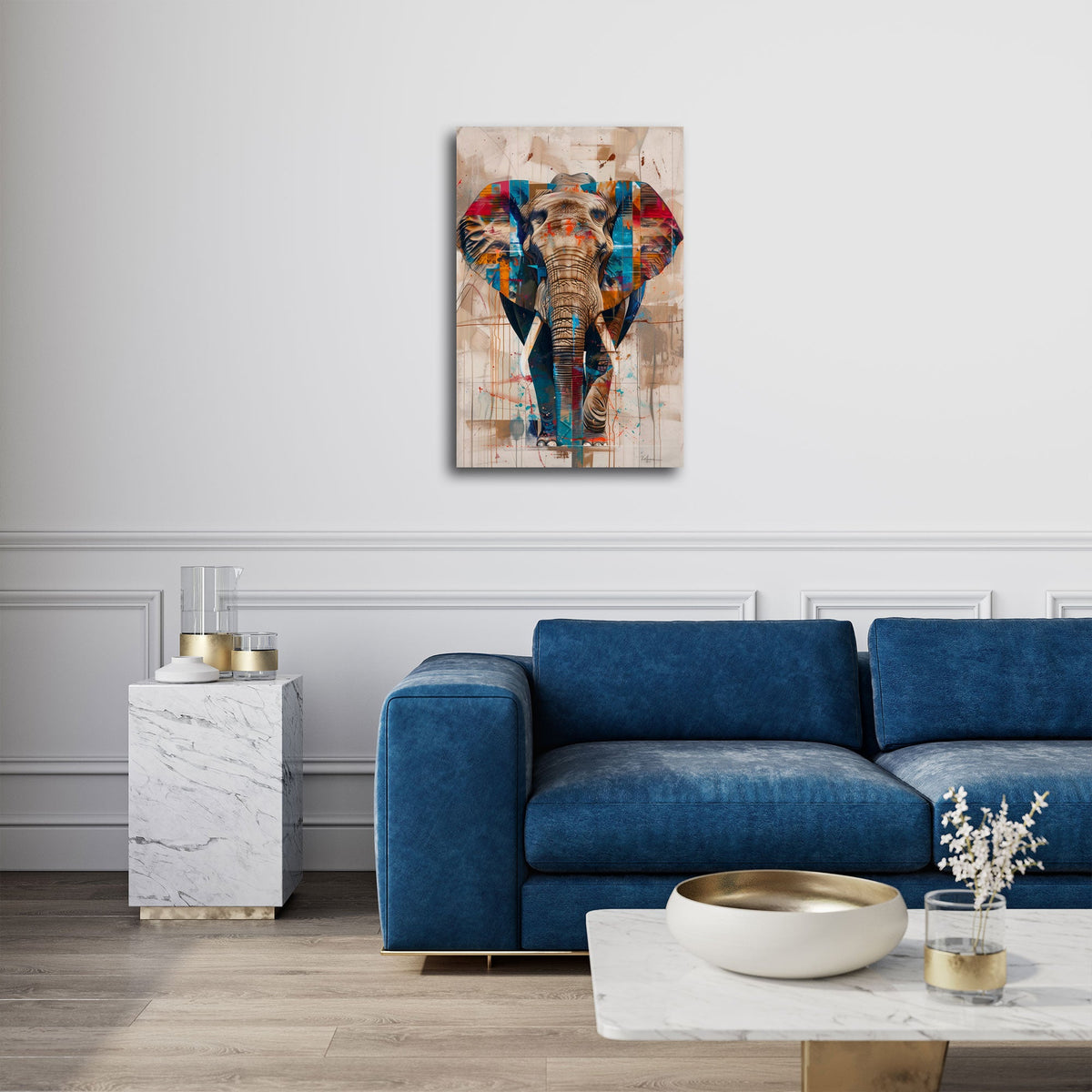 Quadro elefante geometrico ambientato