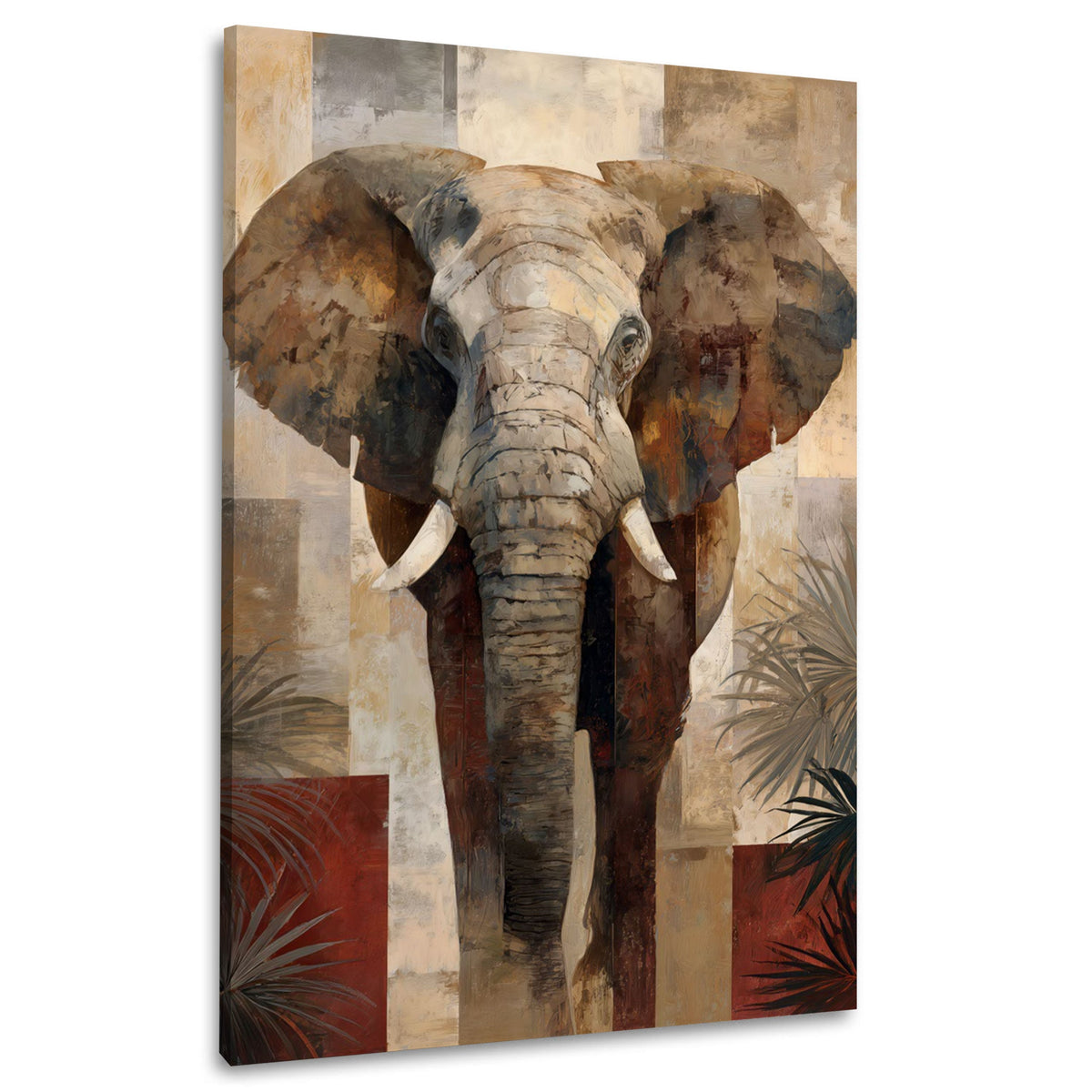 Elefante con motivi di foglie in toni caldi quadro