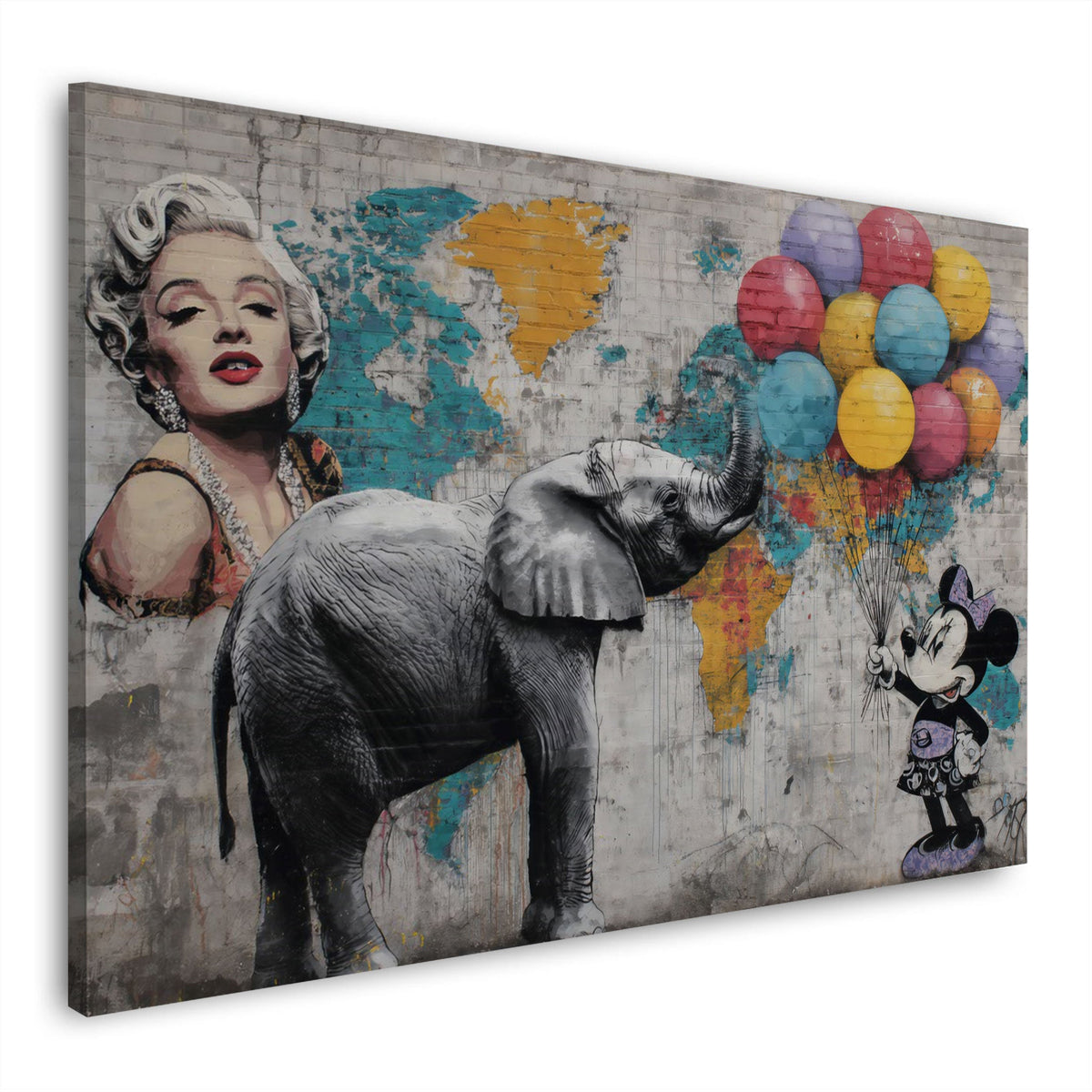 Elefante con palloncini, Marilyn e topolina Street Art quadro
