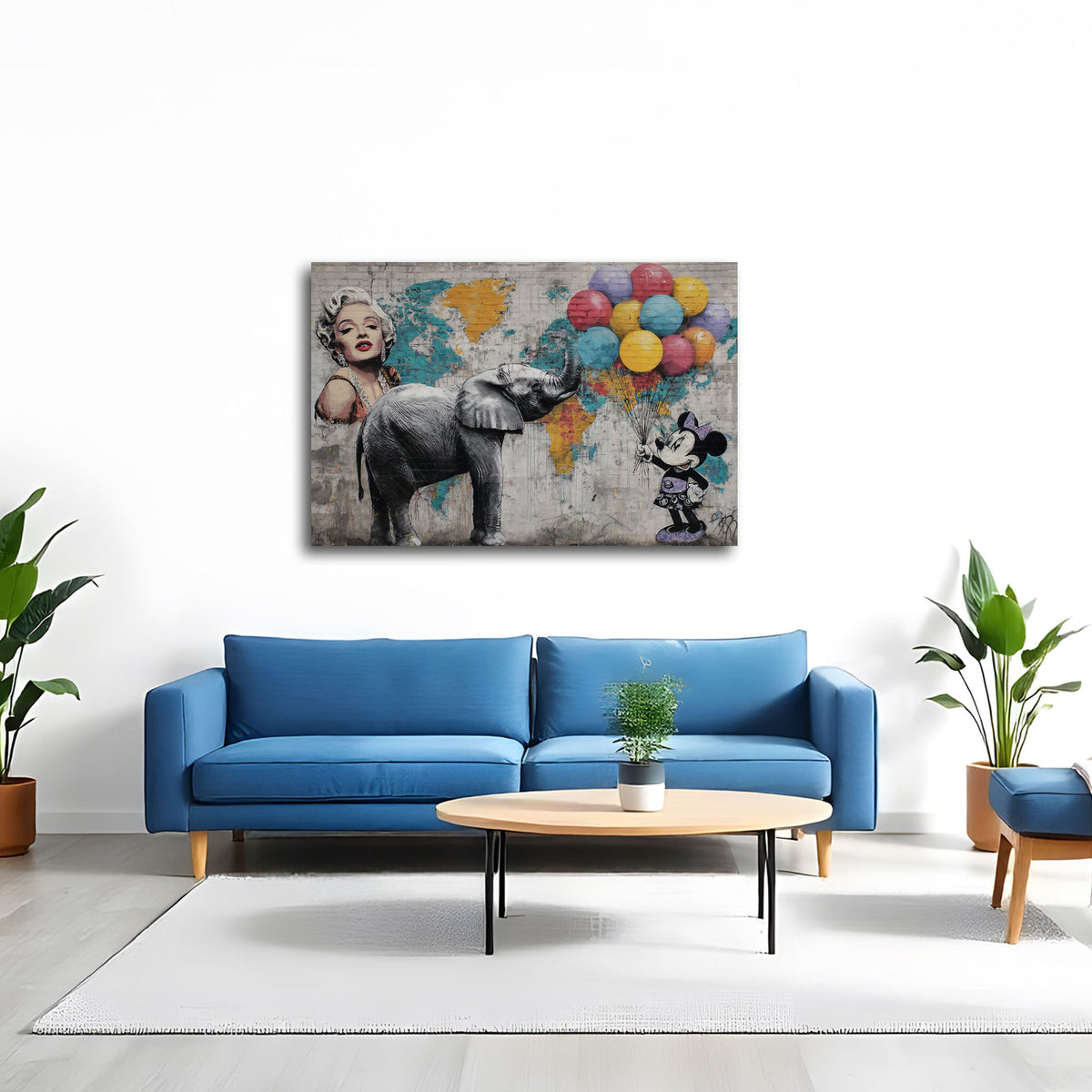 Elefante con palloncini, Marilyn e topolina Street Art quadro