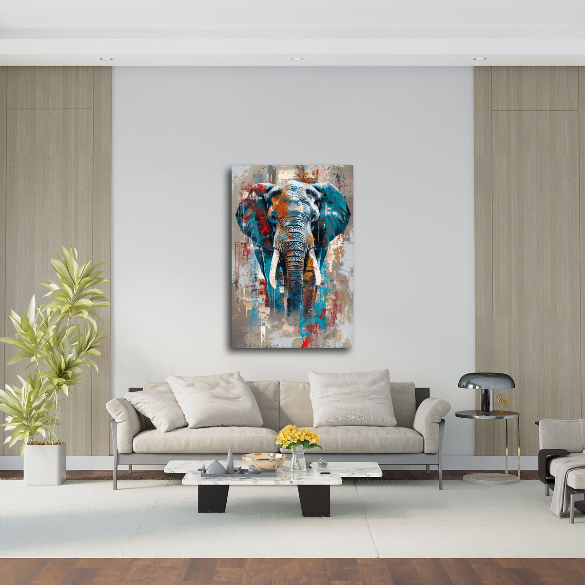 Quadro elefante astratto in soggiorno
