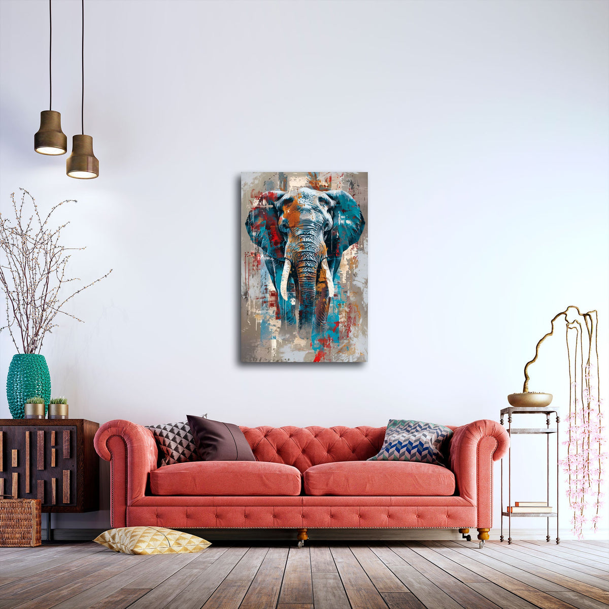 Quadro elefante astratto ambientato