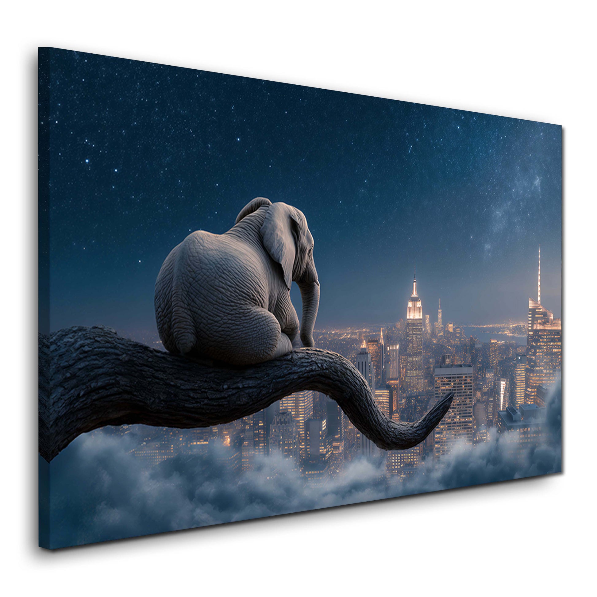 Elefante sul ramo sopra lo skyline di New York quadro - vista 1