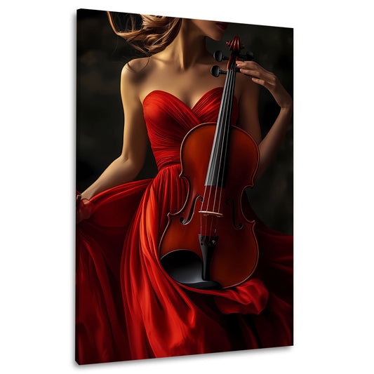 Elegante con donna in rosso e violino classico quadro