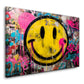 Faccina gialla su sfondo graffiti vivace e multicolore quadro
