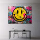 Faccina gialla su sfondo graffiti vivace e multicolore quadro