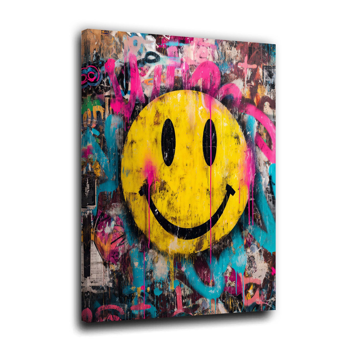 Faccina sorridente gialla su sfondo graffiti colorato quadro