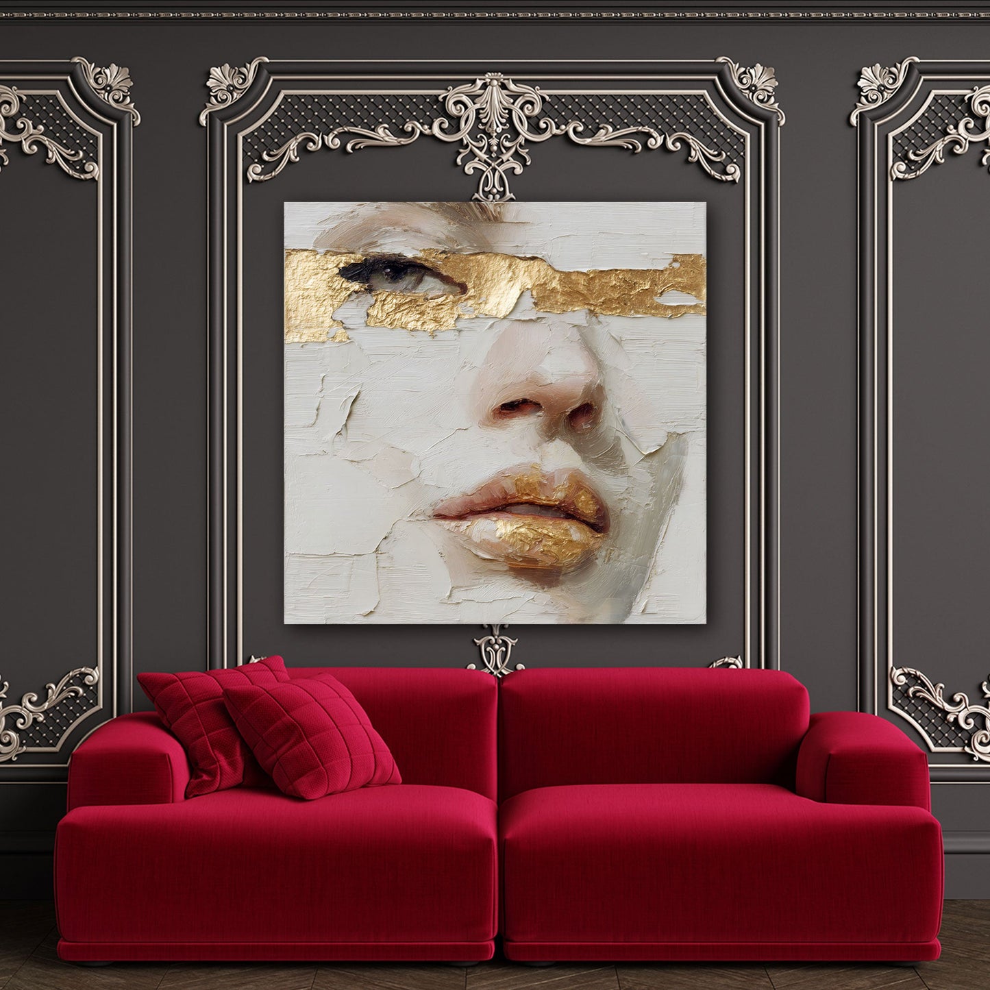 Face art oro pittura strutturata dai toni vivaci quadro
