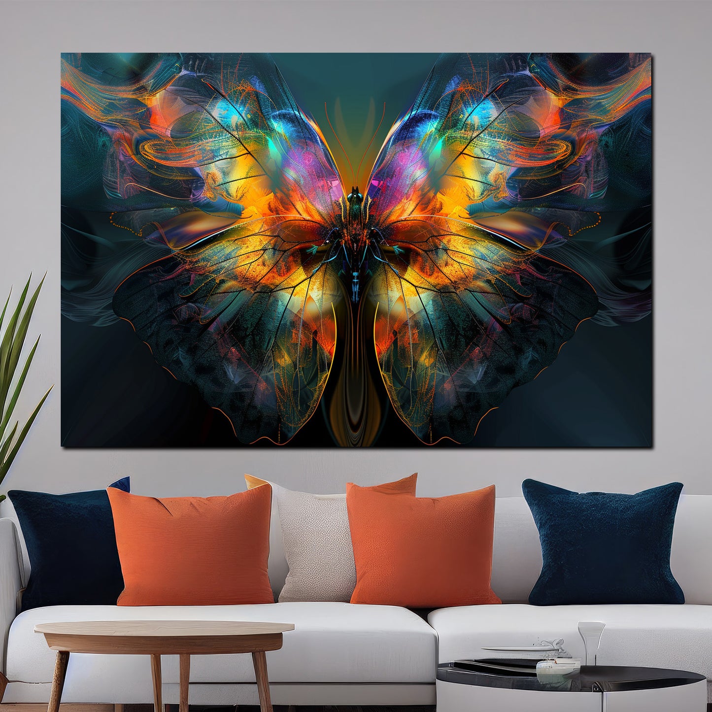 Farfalla astratta colorata su sfondo scuro quadro