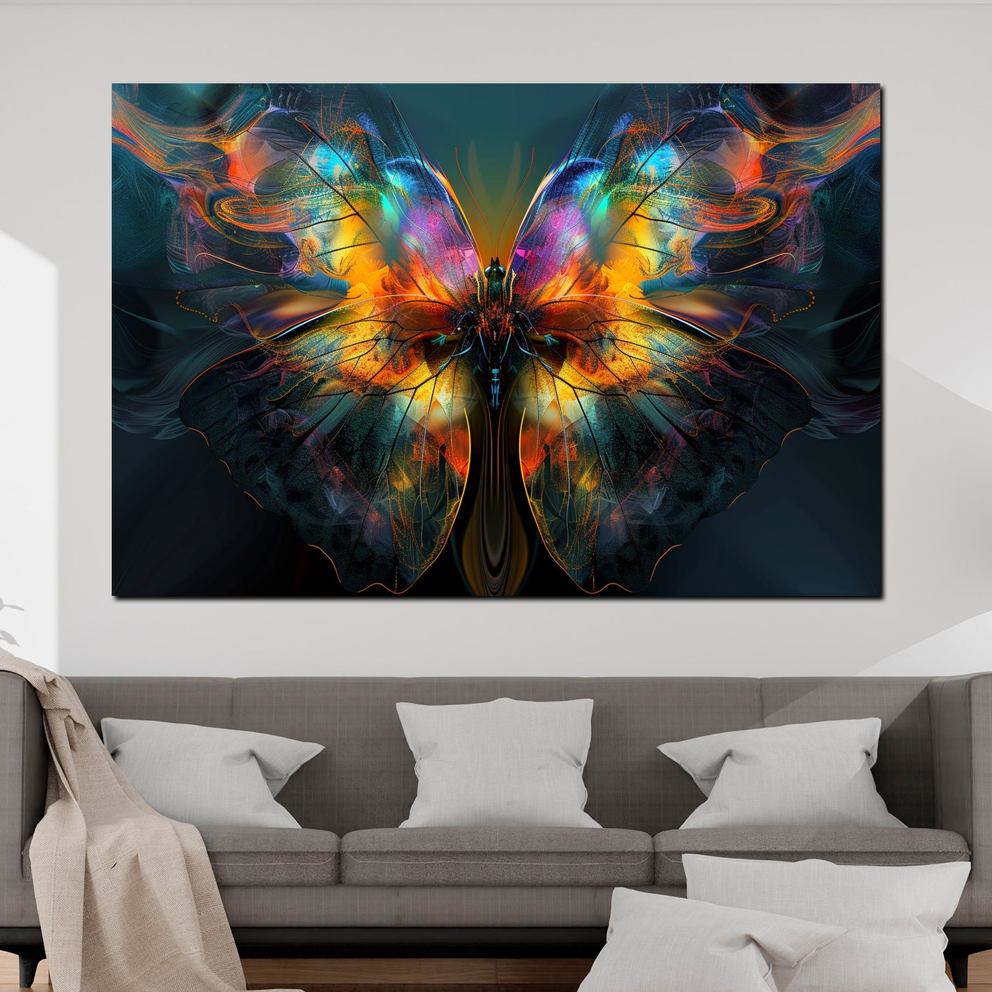 Farfalla astratta colorata su sfondo scuro quadro