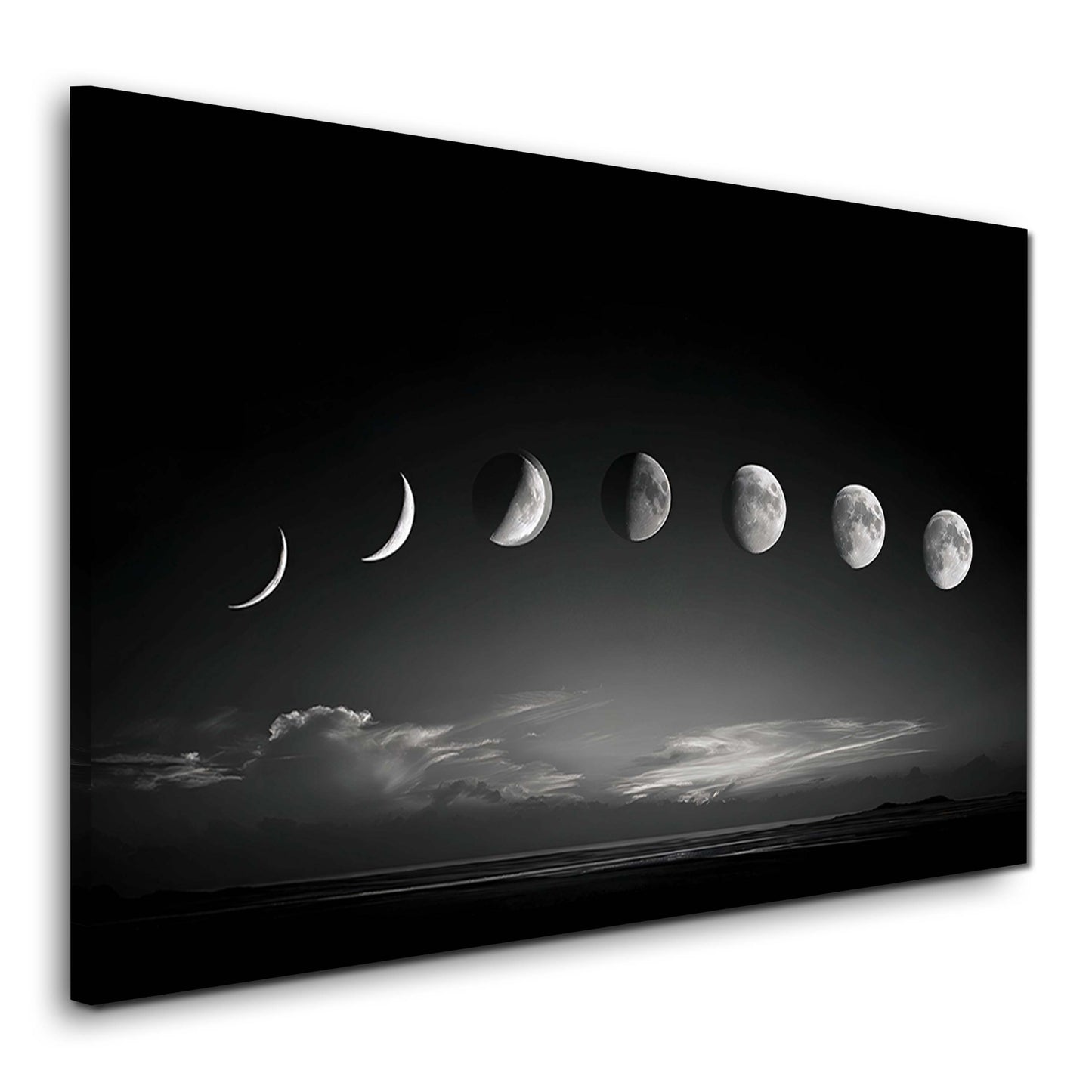 Fasi lunari in bianco e nero sopra l'oceano notturno quadro