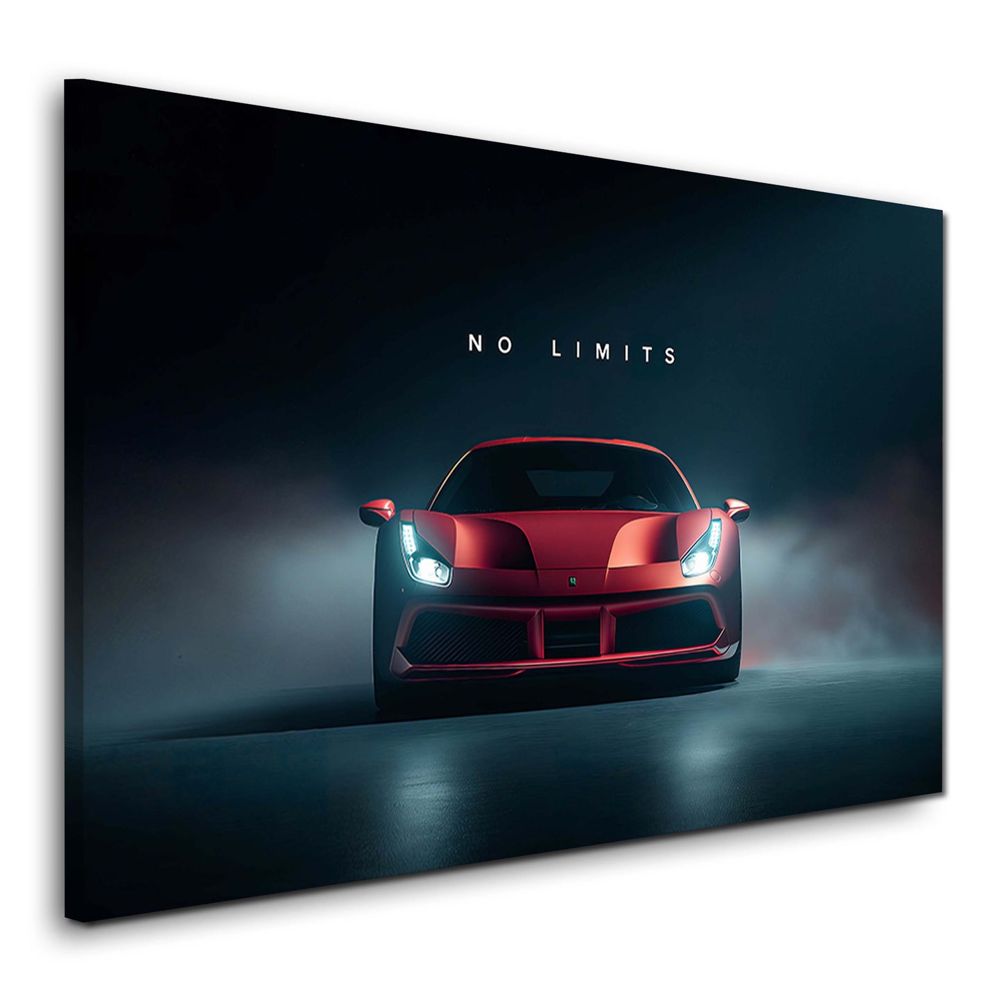 Ferrari rossa No Limits frontale in luce drammatica quadro