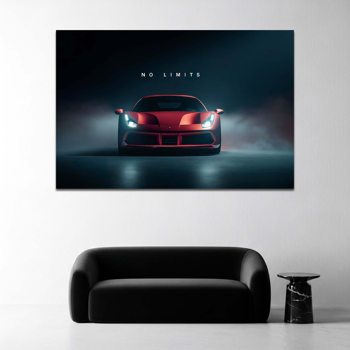 Ferrari rossa No Limits frontale in luce drammatica quadro