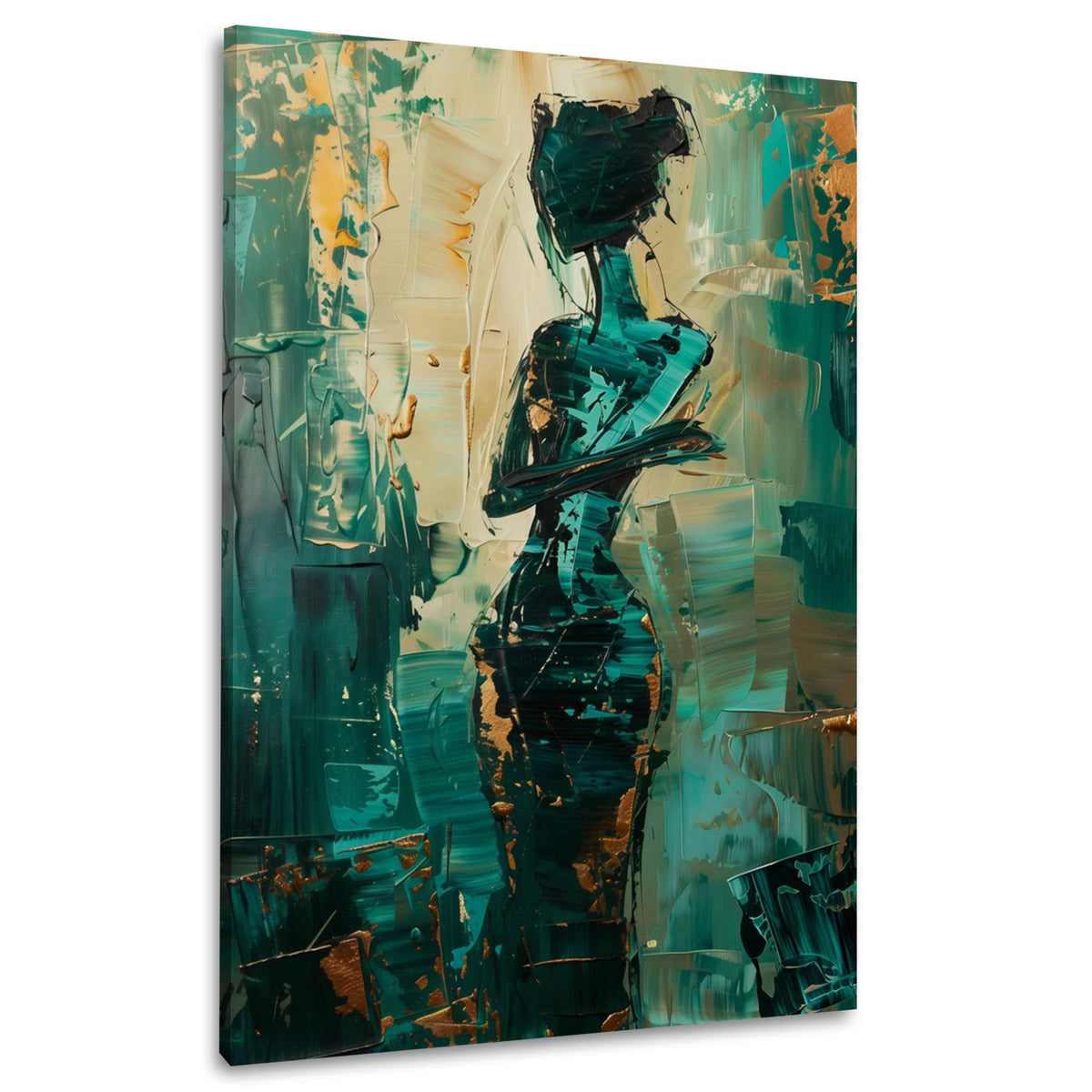 Figura femminile su campitura verde astratta quadro