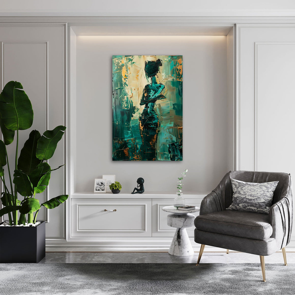 Quadro figura femminile verde ambientato