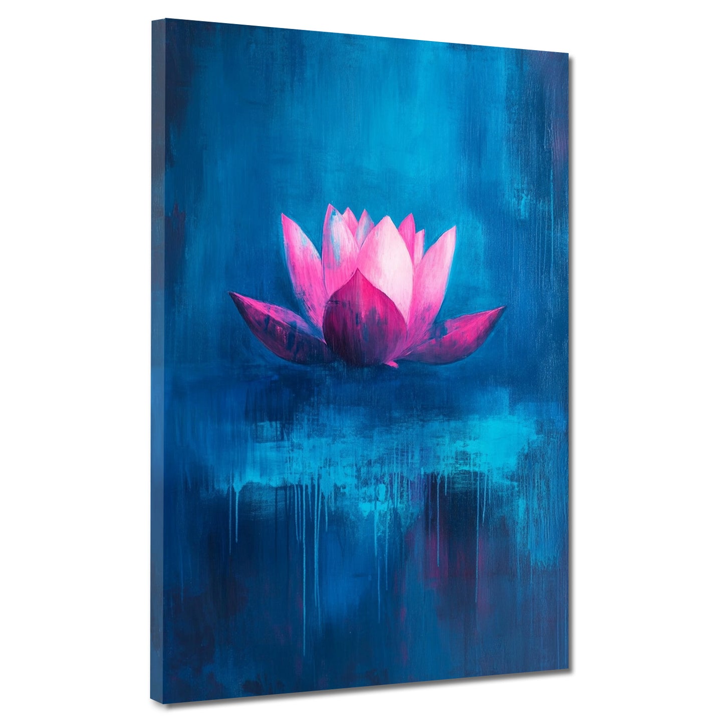 Fiore di loto rosa sfondo blu arte meditativa quadro