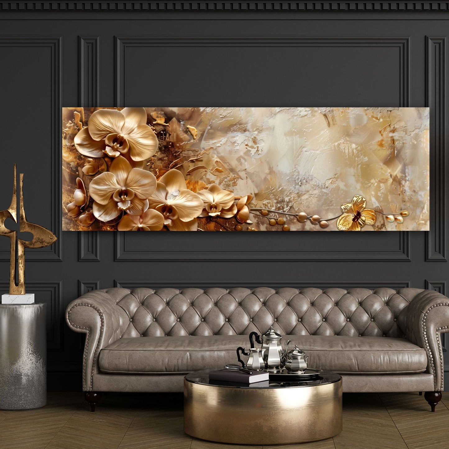 Fiori dorati astratti caldi con colori brillanti quadro