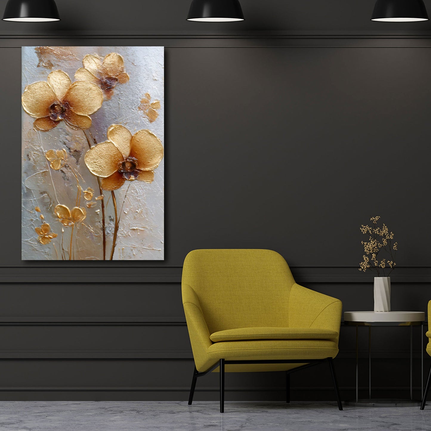 Fiori dorati dipinto dai colori vivaci e intensi quadro