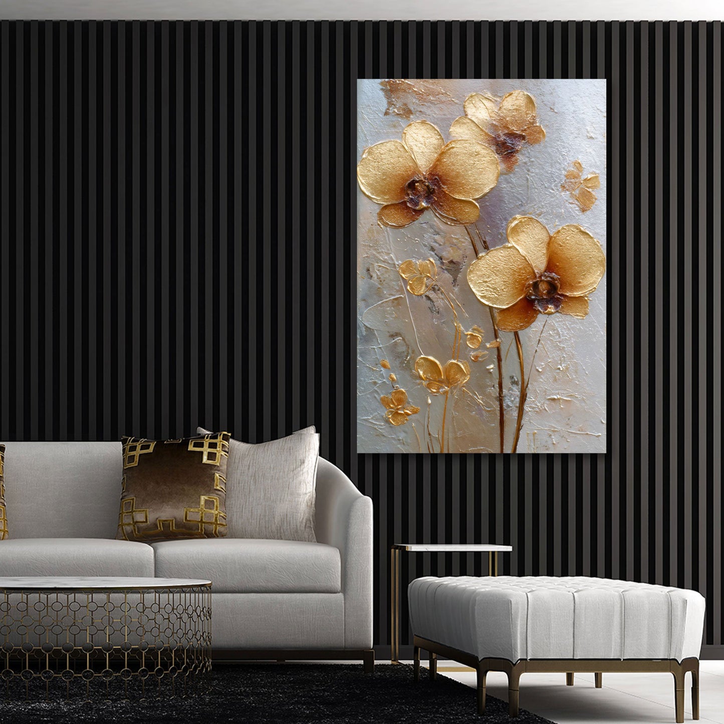 Fiori dorati dipinto dai colori vivaci e intensi quadro