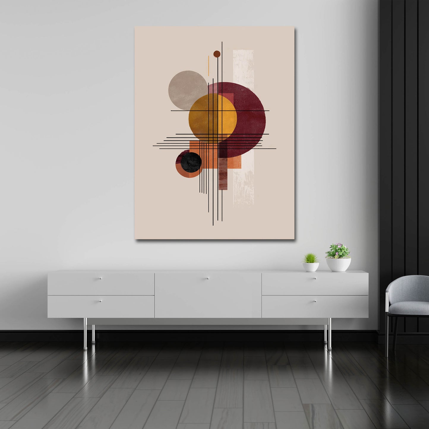 Forme minimalismo cerchi linee arte retro quadro