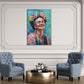 Frida felice con fiori colorati e sorriso quadro
