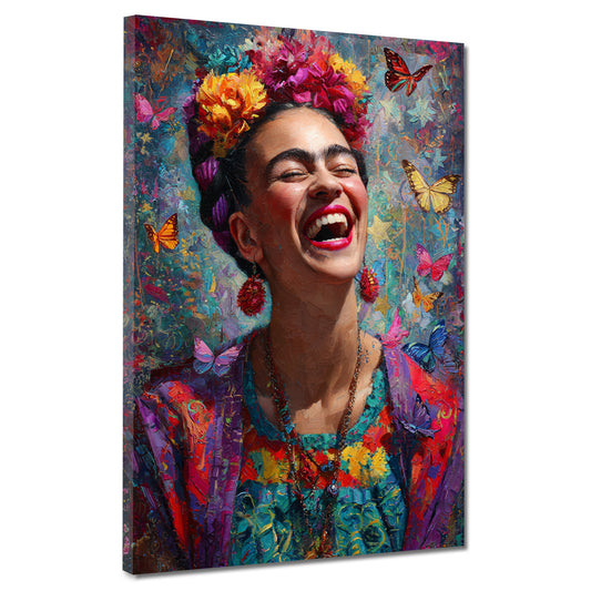 Frida ritratto colorato con fiori e farfalle quadro