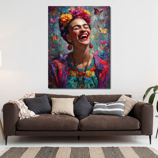 Frida ritratto colorato con fiori e farfalle quadro