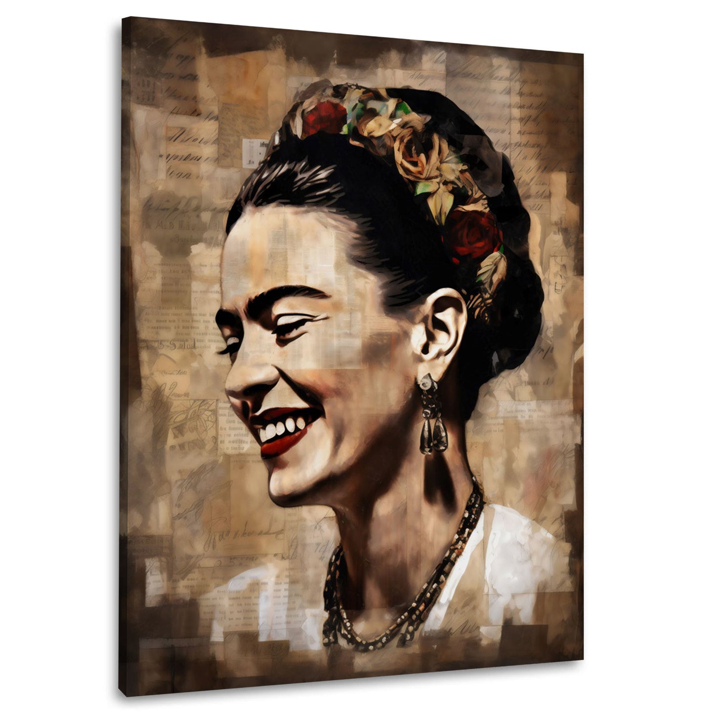Frida ritratto donna con fiori tra i capelli vintage quadro