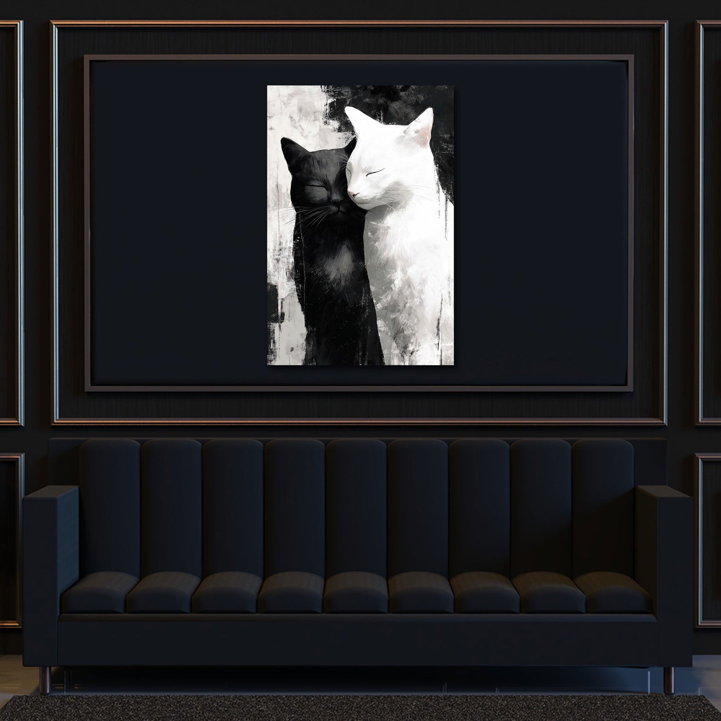 Gatti bianco e nero in dolce abbraccio armonioso quadro