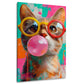 Gatto colorato Pop Art con occhiali e gomma quadro