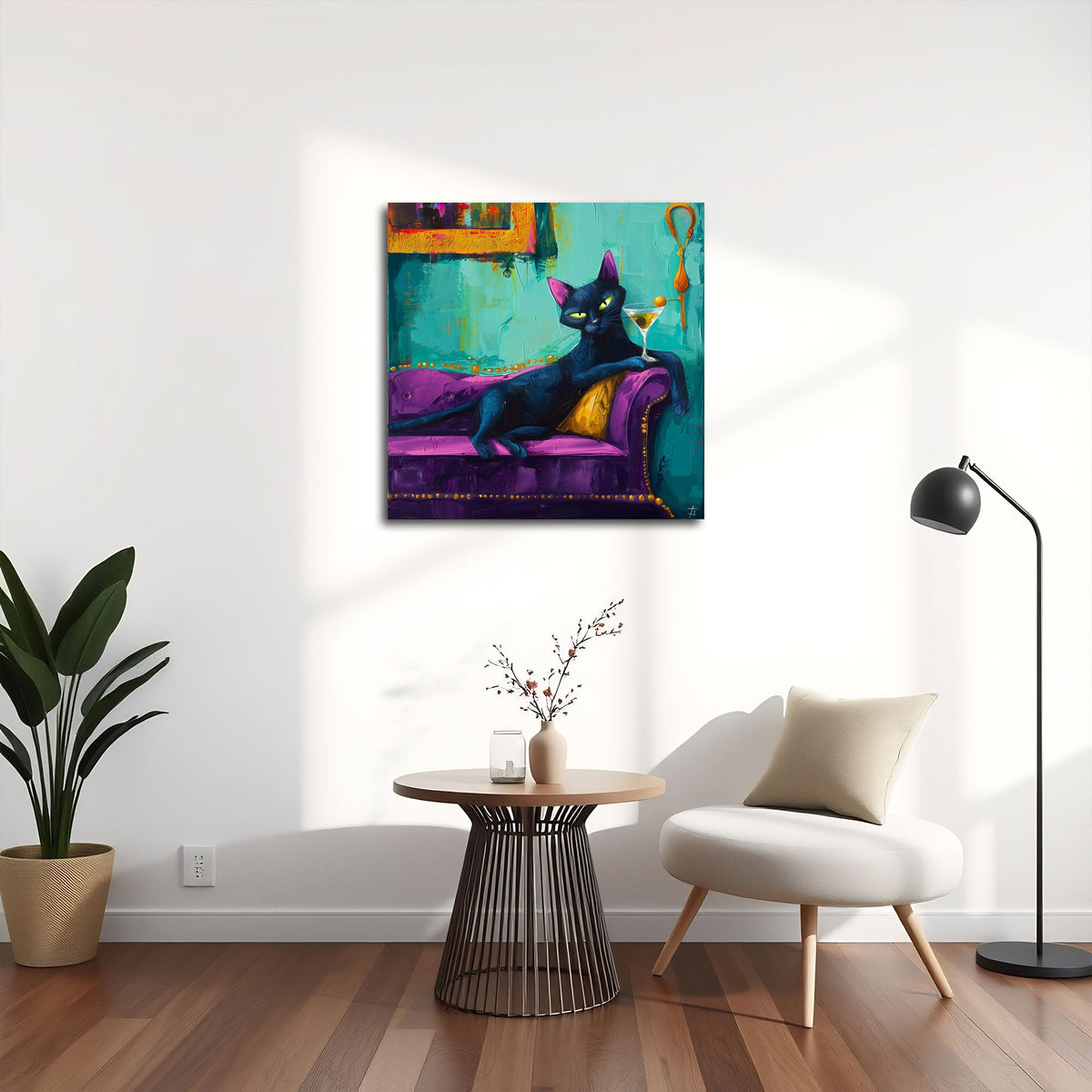 Quadro gatto lounge in soggiorno