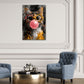 Gatto Pop Art con occhiali rotondi e bolla rosa quadro