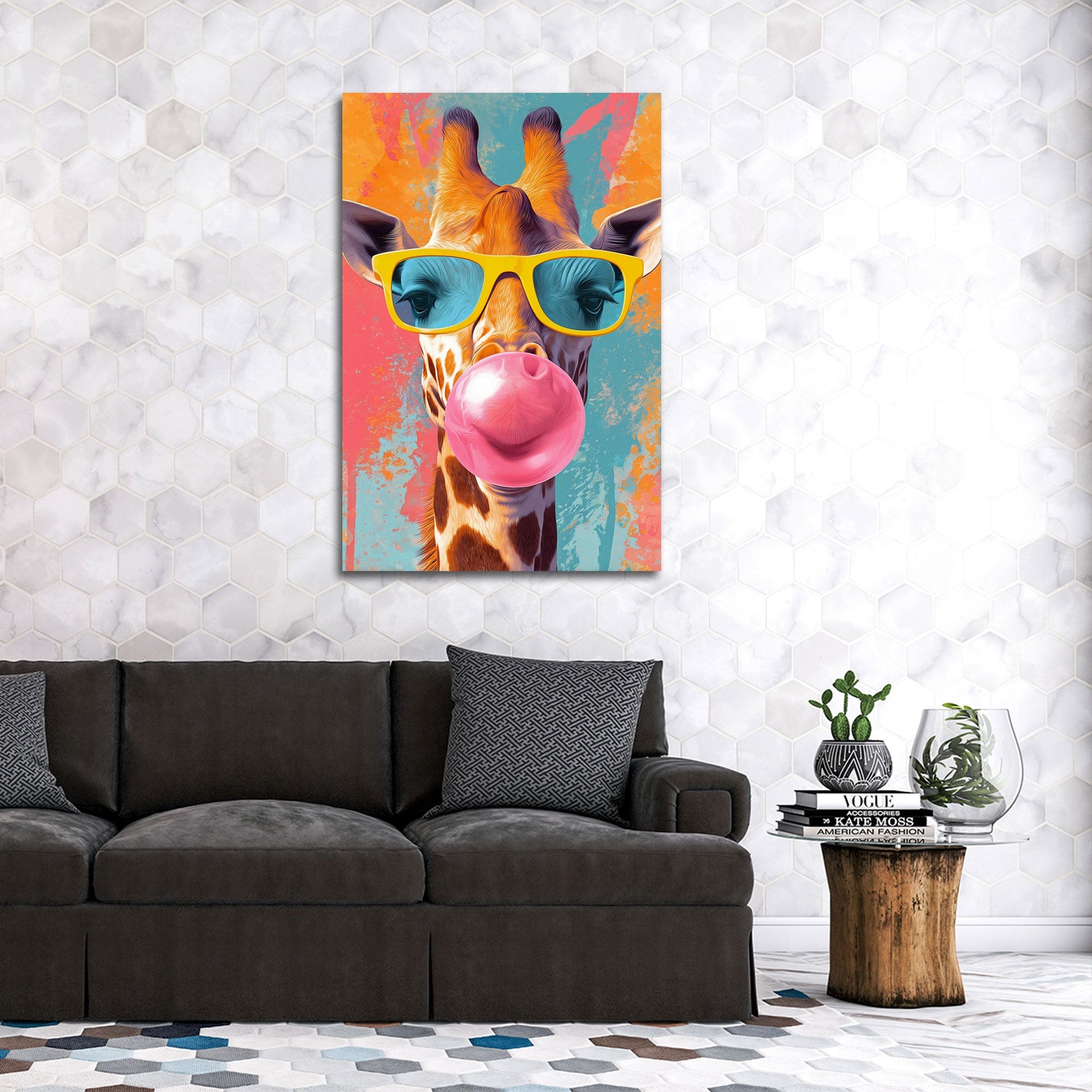 Giraffa con occhiali da sole e gomma da masticare quadro