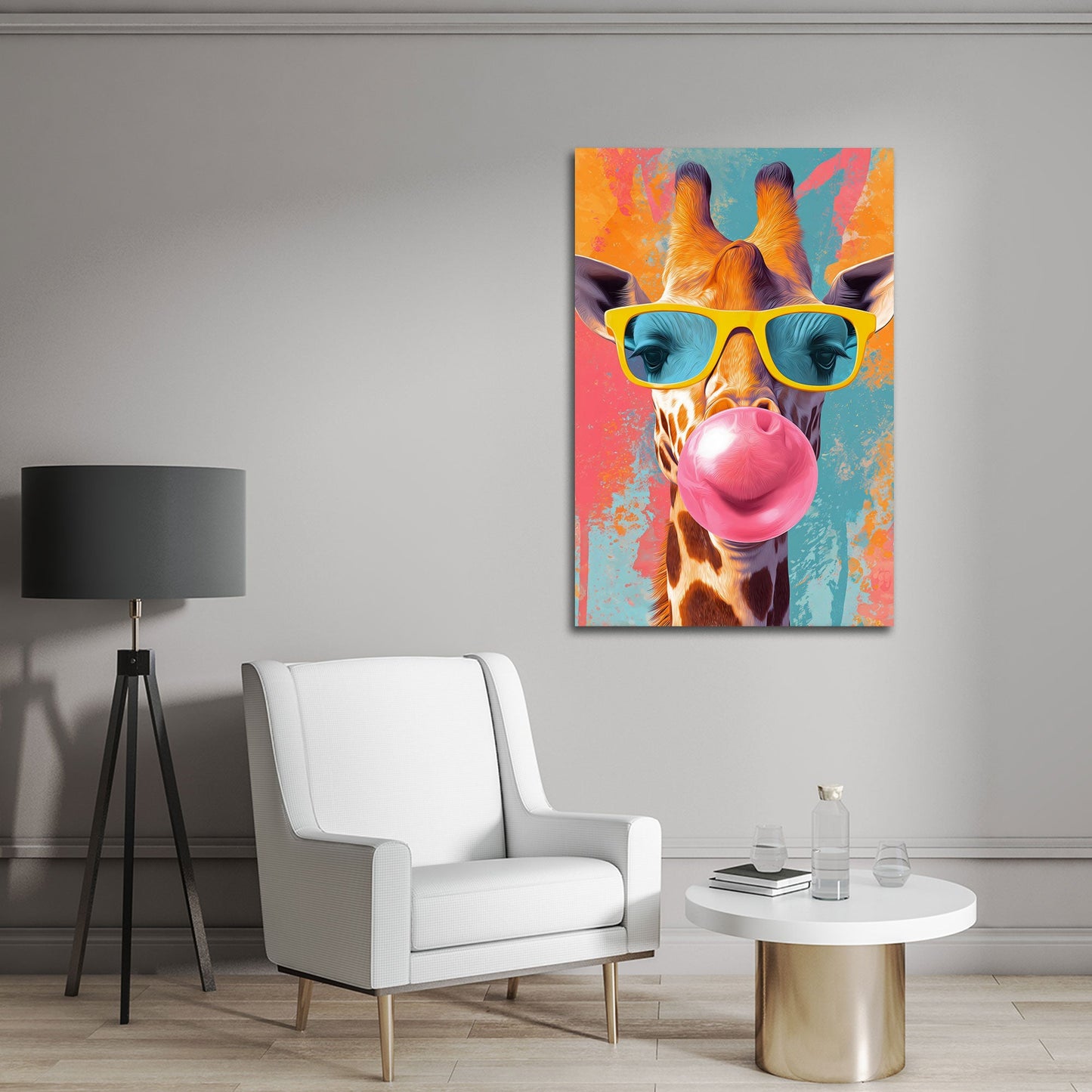 Giraffa con occhiali da sole e gomma da masticare quadro