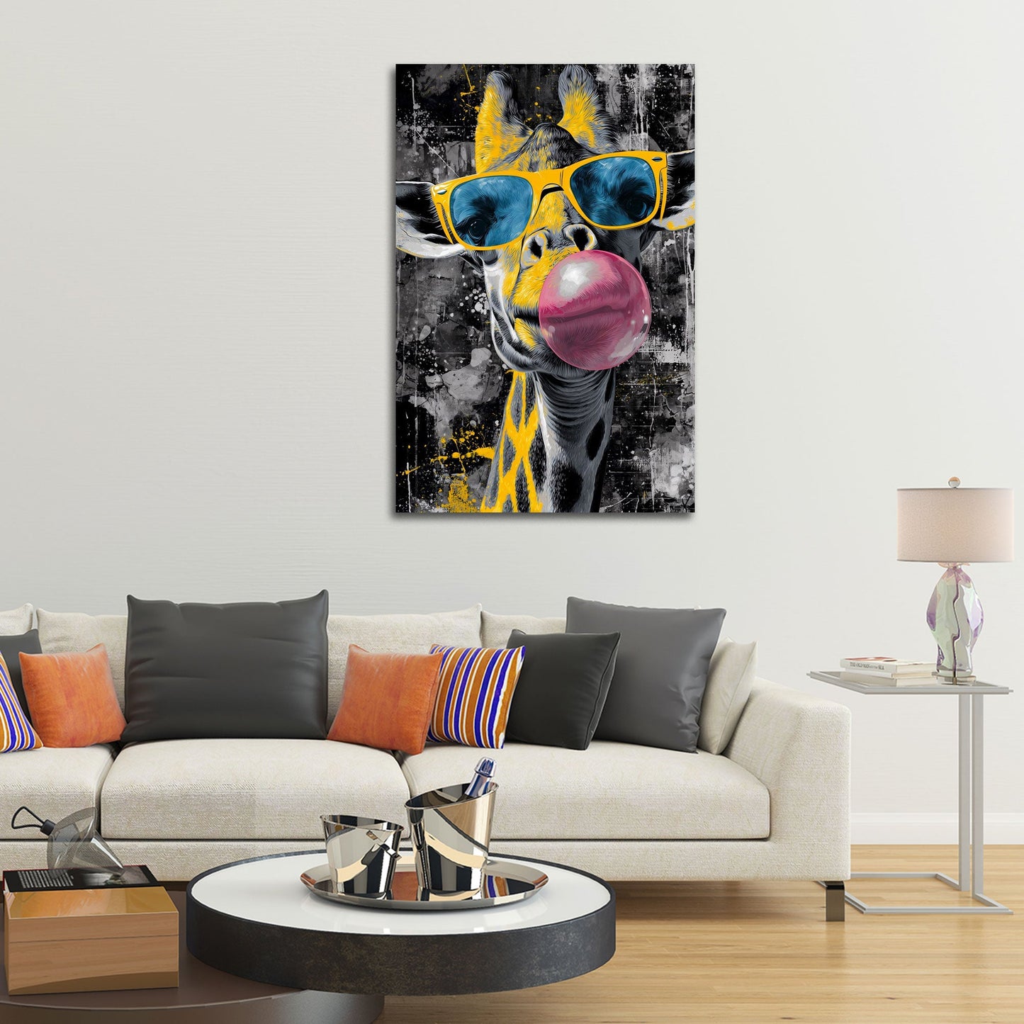 Giraffa con occhiali da sole e gomma da masticare quadro