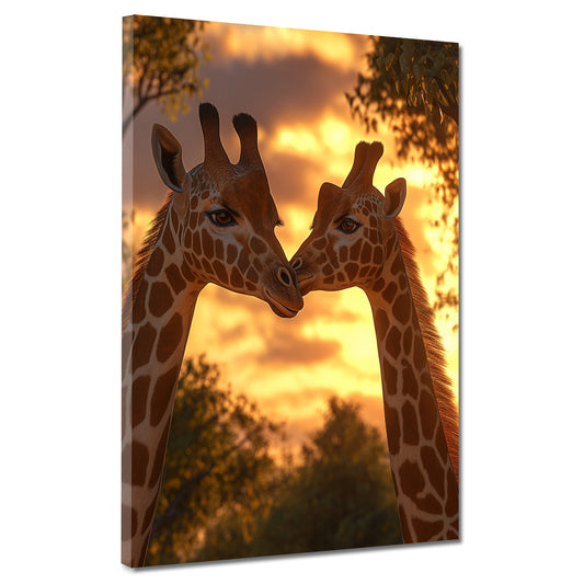 Giraffe tramonto amore coppia quadro