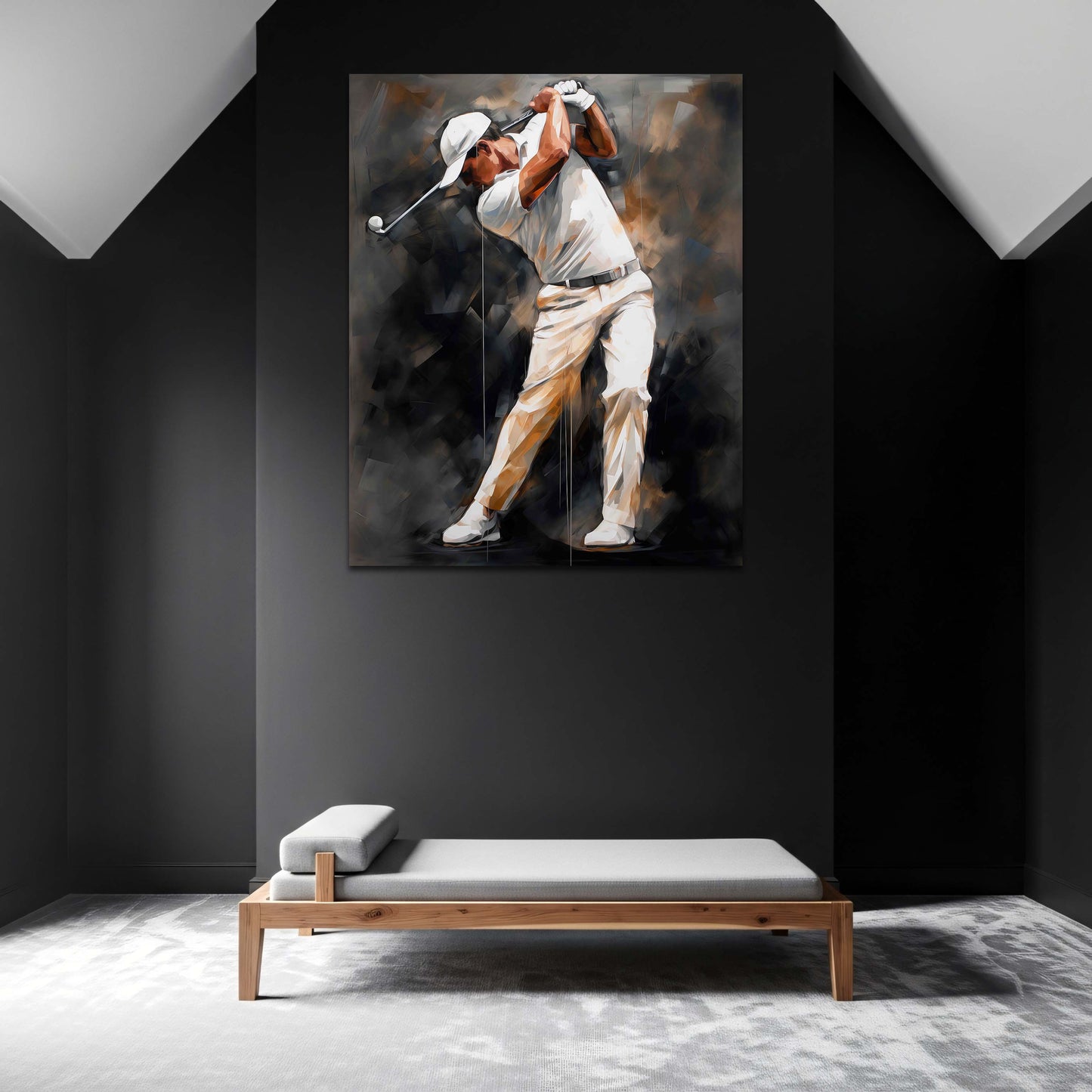 Golfista swing sport pittura astratta sfondo scuro quadro