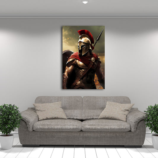 Guerriero spartano elmo lancia arte epica quadro