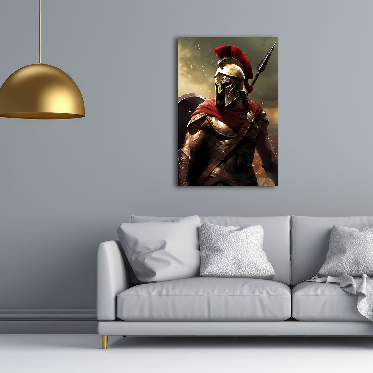 Guerriero spartano elmo lancia arte epica quadro